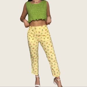Talbots pastel yellow floral straight leg pants